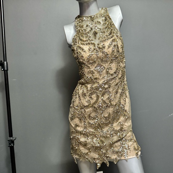 SHERRI HILL 53171 Gold Embellished Open-Back Dress - Picture 4 of 11